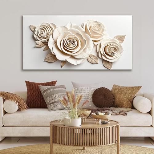 Wall Art Living Room Decor White Flower Wall Art Decor Modern Canvas Art Wall Decor Home Wall Art Suitable Pictures For Bedroom Apartment Office Can Be Hung 24X48