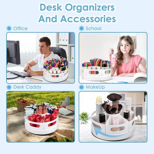Art Supplies Organizer, Extra Large 360° Rotating Desk Organizer with 7 Removable Compartments, Marker Organizer for Home, Office, and Classroom, Crayon Holder