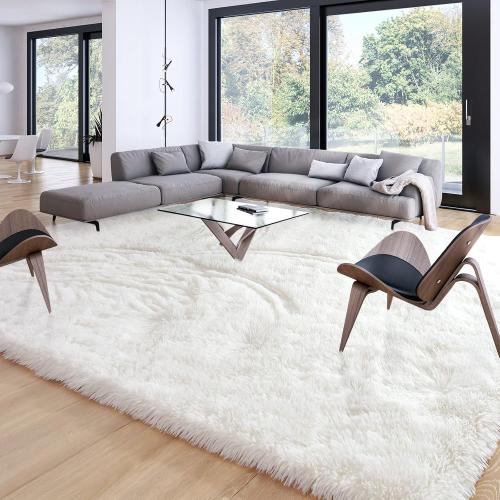 Size Large Soft Modern Indoor Large Shaggy Rug for Livingroom Bedroom Dorm Kids Room Home Decorative, Non-Slip Plush Fluffy Furry Fur Area Rugs Comfy Nursery Accent Floor Carpet Ivory