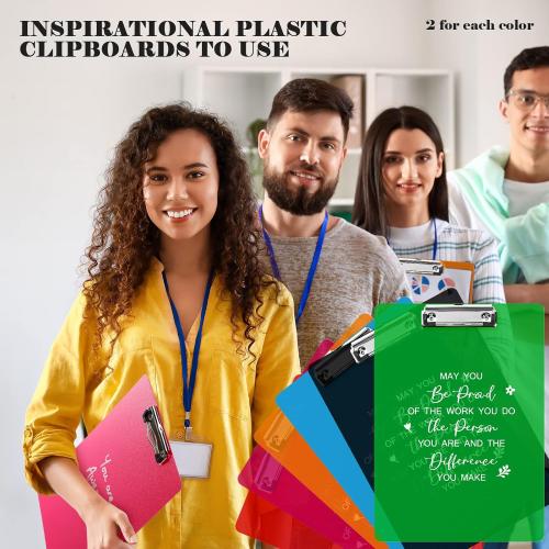 7 Pack Employee Appreciation Gift Plastic Clip Boards Colored Clear Clipboards with Low Profile Clip Inspirational Office Standard A4 Letter Size Teacher Gifts Team Gift