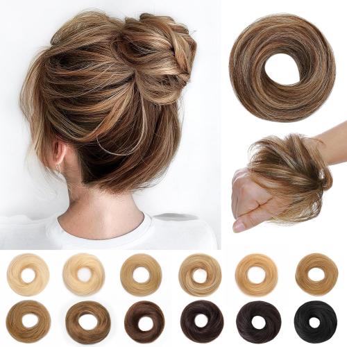 Messy Bun Hair Piece Human Hair Natural Wavy Messy Bun Scrunchie Updo Hairpieces Donut Chignon Ponytail Extensions for Women Girls,Medium Brown Mixed Dark Blonde