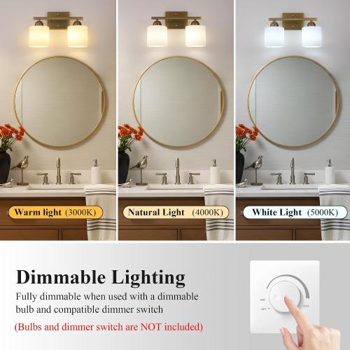 Mecgirn Milk Glass Vanity Lights for Bathroom, 2 Light Antique Matte Brass Bathroom Vanity Light Fixtures Over Mirror, Ceramic E26 Sockets Wall Mounted