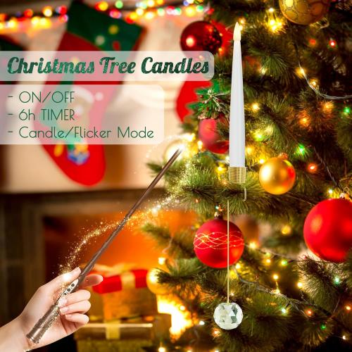 Flameless Candles for Christmas Tree, Magic Wand Christmas Tree Candles with Remote Battery Operated Fake Candles for Christmas Wedding, Set of 10