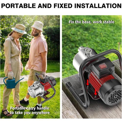 1.6HP Shallow Well Pump, 1300GPH Shallow, Portable water, for Garden Farm Irrigation Lawn, Sprinkler System, transfer pump Remove Standing Water, Landscape Fountain.