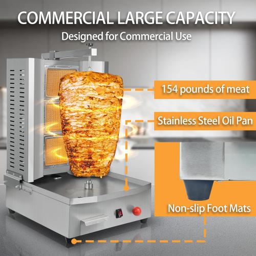 3 Burners Shawarma Grill Machine Commercial Vertical Rotisserie Grill Gyro Meat Doner Kebab Machine for Kitchen Restaurant