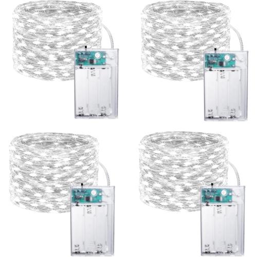 Joomer LED Fairy Lights Battery Operated, 4 Pack Each 16FT 50 LED Cuttable Starry Lights with Timer for Bedroom, Parties, Wedding Christmas Indoor Decor (White)