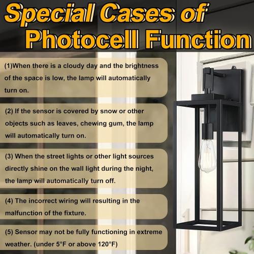 22 Inch Outdoor Wall Light Dusk to Dawn, Extra Large Wall Lantern for House Exterior Wall Sconce with Sensor, Photocell Porch Light for House Outside Garage Patio Lighting, E26 Socket, 1 Pack