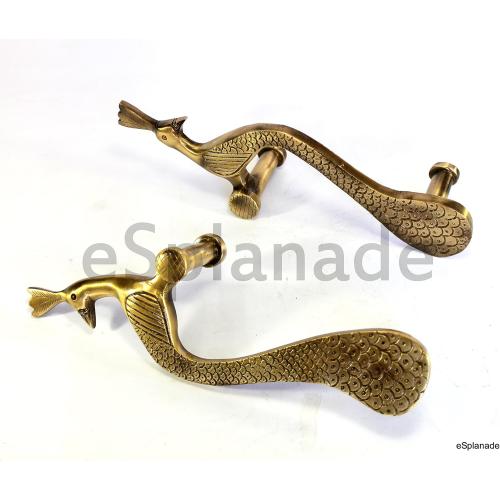eSplanade - Designer Pair of Brass Door Handles (2 pcs) | Handle-Sets | Door Decor | Brass Door Pulls - Peacock Shaped (10 Inches)