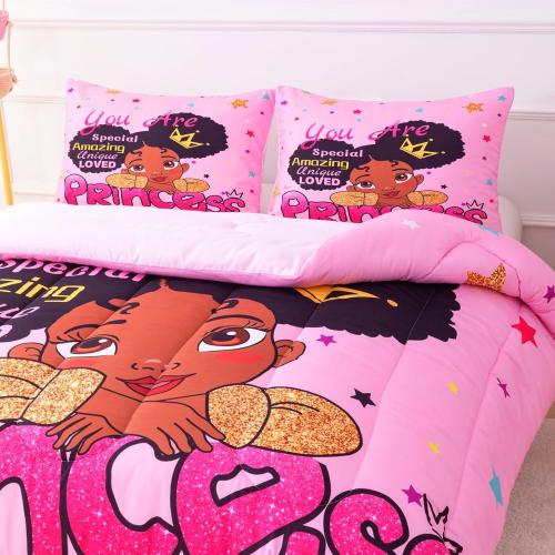 Black Girl Comforter Sets Twin,Black Girl Magic Bedding Set,African American Comforter Set for Kids Toddler,Cute Afro Melanin Princess Bed Set
