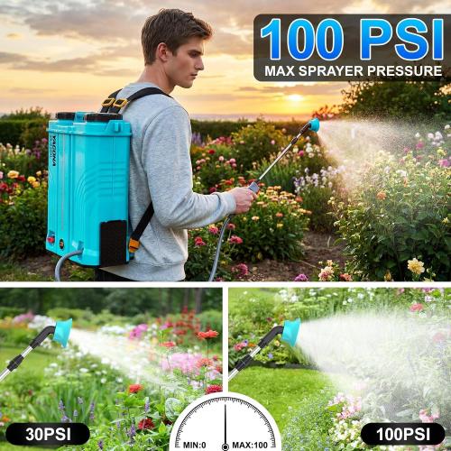 Backpack Sprayer Battery Powered 5 Gallon, 100 PSI Electric Garden Sprayer with Wash Bottle & Mixing System & 6 Nozzles for Lawn, Garden, Yard, 4.0Ah Battery & Charger Included | Wash Bottle & Mixing System & 6 Nozzles for Lawn, Garden, Yard, 4.0Ah Battery & Charger Included