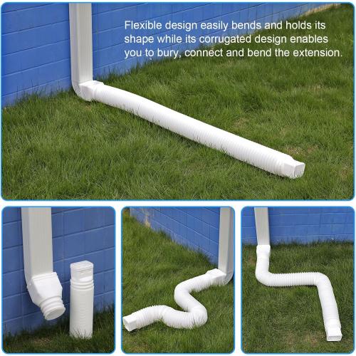 plusgutter 11.5ft Long Gutter Downspout Extensions Flexible, 4“ Diameter Drain Downspout Extender, Down Spout Drain Extender for Rainwater Drainage, Extendable from 2.6ft to 11.5ft(2Pack, White)