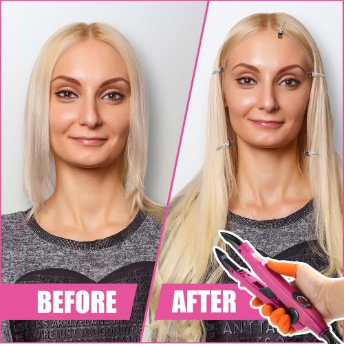 Keratin Hair Extension Kit: Heat Iron, Keratin Glue Granules, Protector Templates, Hair Clips, and Finger Protector(Pink)
