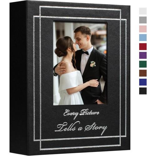Photo Album 4x6 50 Photos Leather Cover Wedding Photo Albums Extra Large Capacity Picture Book with Beautiful Prints Presents for Wedding Baby Vacation Black