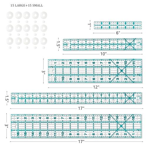 Sewing Ruler,5 Piece Quilting Rulers,3 x17 Inch,1.5 x17 Inch,3 x12 Inch,1.5 x10 Inch,1 x6 Inch,Acrylic Ruler,Cutting Ruler with Non-Slip Rings (Blue)