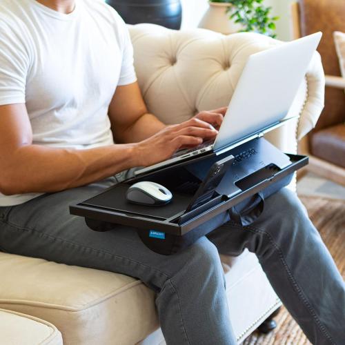 LAPGEAR Ergo Pro Lap Desk with 20 Adjustable Angles, Mouse Pad, and Phone Holder - Black - Fits up to 15.6 Inch Laptops and Most Tablets - Style No. 49408