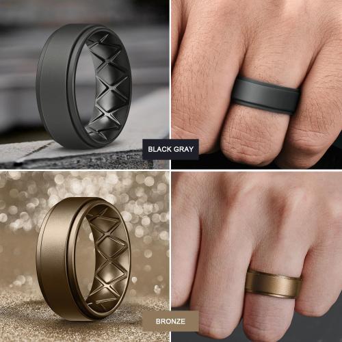 Egnaro Mens Silicone Wedding Rings 8mm x 2mm, Step Edge Rubber Engagement Bands 1/4/7 Multipack Comfort For Workout Travel