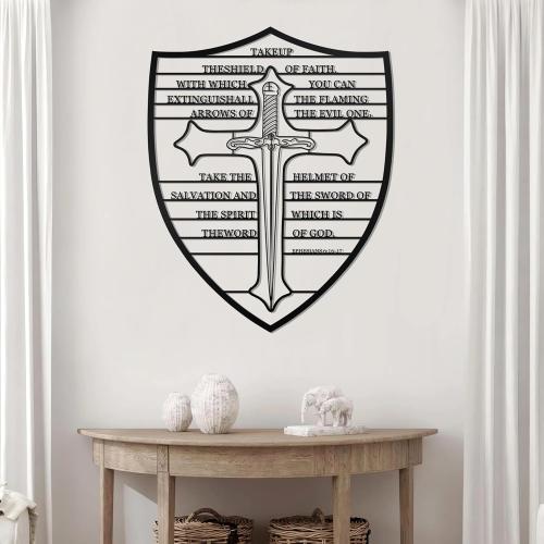 Cpcdaosk Armour of God Metal Wall Art, Bible Verse Large Wall Decor, Christian Cross Religious Hanging Sign for Living Room Bedroom Bathroom Study Room Decoration