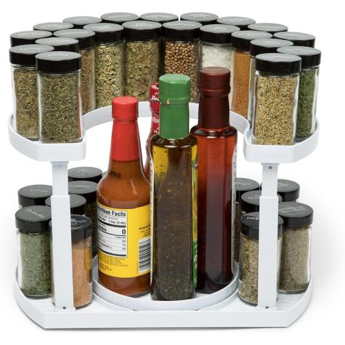 2-Tier Spice Rack Organizer for Cabinet | Rotating Lazy Susan Spice Organizer Holds 40 Spice Jars | Countertop & Pantry Spice Shelf for Kitchen Organization & Storage (White)