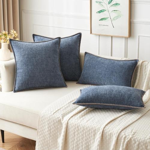 MIULEE Pack of 2 Couch Throw Pillow Covers 20x20 Inch Dark Grey Blue Farmhouse Decorative Pillow Covers with Stitched Edge Soft Chenille Solid Dyed Spring Pillow Covers for Sofa Bed Living Room