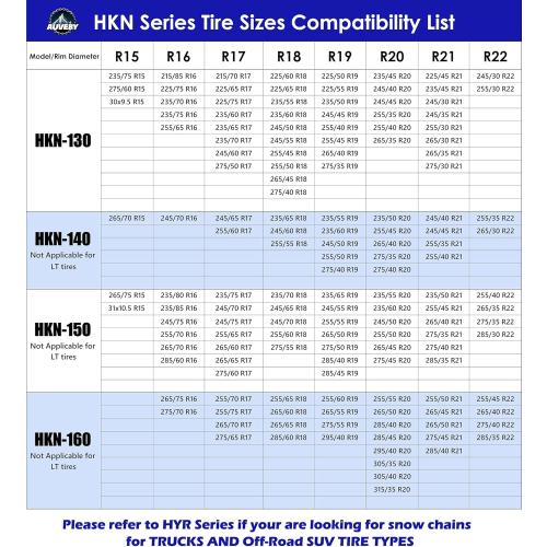 Snow-Chains Auto Fixing 1 Min Quick Fit Easy Installation Tire-Chains, Portable Reusable Universal Emergency Tire Traction Chain for Passenger Car, Pickup Trucks and SUV - Set of 2 (HKN-140)