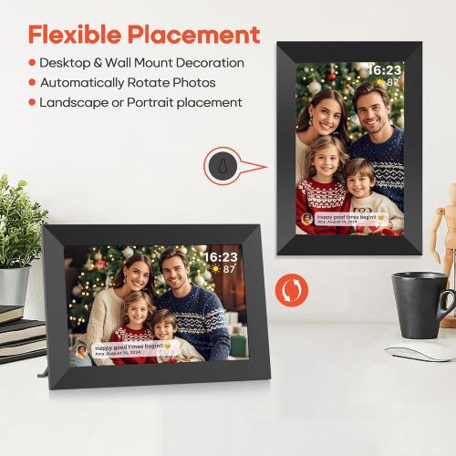Frameo Size 10.1 Inch WiFi Digital Picture Frame with 32GB Memory, 1280 x 800 IPS Touch Screen Smart Electronic Photo Frame, Wall Mountable, Auto-Rotate, Share Photos/Videos Via Frameo App from Anywhere