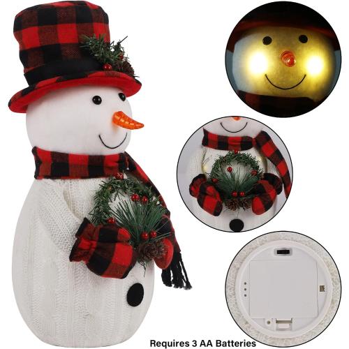 Christmas Lighted Snowman, 12 With Wreath Table Decorations, Red Black Plaid Xmas Decor for Home Kitchen Holiday Party