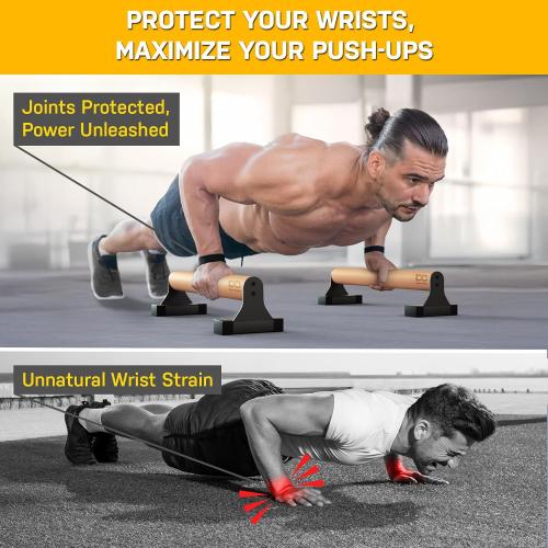 Double Circle Parallettes Push Up Bar with Ergonomic Wooden Handles - Calisthenics Equipment - Non-slip Parallel Bars for Strength Training and Calisthenics - Pushup Handles Parallettes Bars