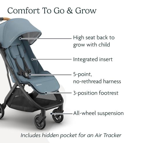 Color dark blue UPPAbaby Minu V3 Travel Stroller | Lightweight   Compact Design | One-Hand Fold   Unfold | from Birth   Overhead Compatible | Dillan (Stone Blue/Carbon Frame/Sand Leather)