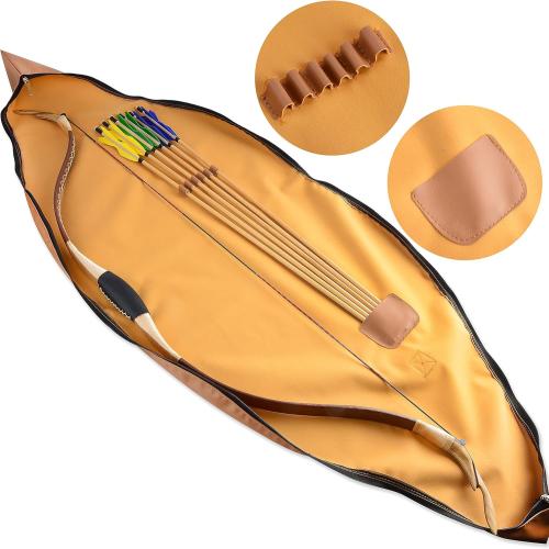 AMEYXGS 60inch Archery Traditional Bow Bag Longbow Case Leather Recurve Bow Case Hunting Recurve Bow Carry Bag Case for Outdoor Shooting Leather Bow Bag