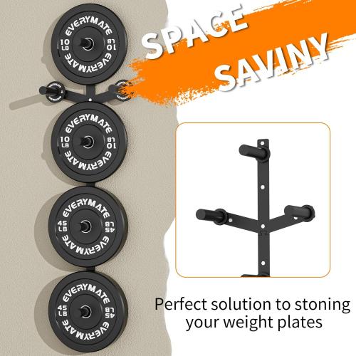 EVERYMATE Weight Plate Storage Rack, Olympic Weight Plate Holder, Bumper Plate Storage, Home Gym Organizer