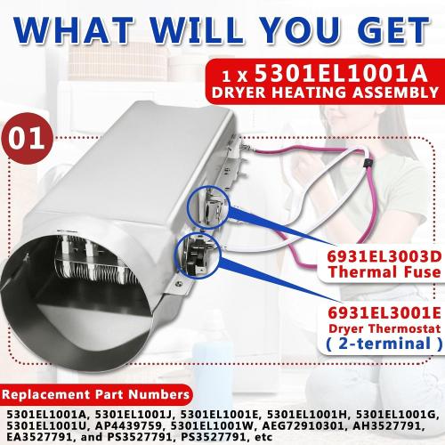 DLE1501W DLE1101W DLEX3360W Dryer Heating Element & Thermostat Fit for LG Models DLEX2550R DLE3733U DLE2240W DLE3733W DLE0442G DLEX3250V DLEX3360V DLE5977B DLE2050W DLE0442W DLE2140W DLE2101W DLE3777W