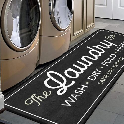 Laundry Room Long Mat Area Rug Non-Slip Floor Mat Waterproof Farmhouse Carpet for Kitchen 40 x 20(Black-3)