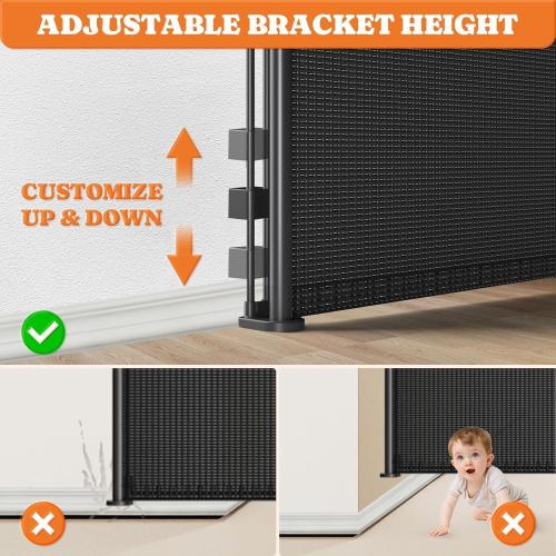 Pawtners Retractable Baby Gates Extra Wide, Dog Gate Indoor with Cat Door for Stairs, Pet Gate with Support Rods for Doorways Hallways Indoor & Outdoor,51 Tall x 200 Wide