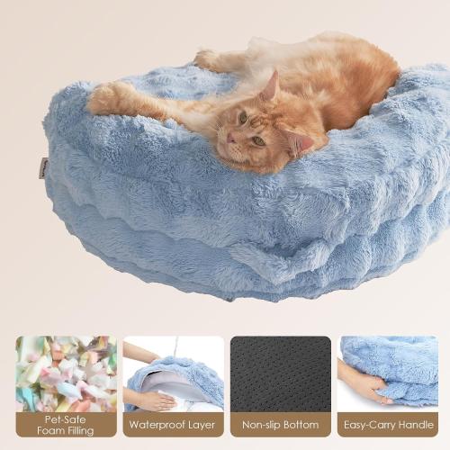 Soft Cat Couch Bed for Indoor Cats, Fluffy Small Dog Bed with Removable Washable Cover, Bolster Pet Sofa, Waterproof and Non-Slip,