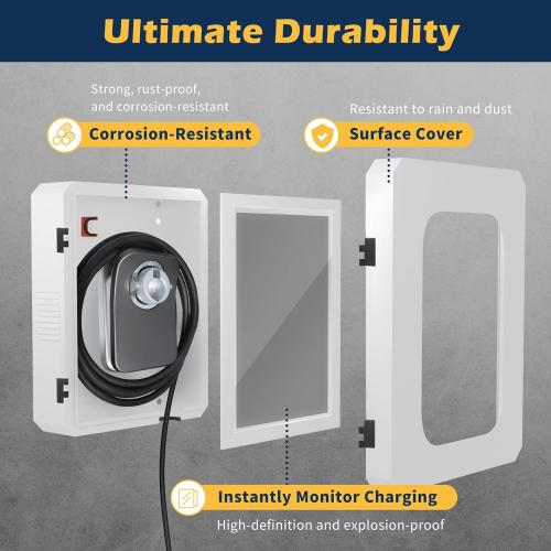 Weatherproof Outdoor EV Charger Enclosure with Lock, EV Charger Lock Box Outdoor with Cable Organize Holder | Visible Sun Protection Easy to Install, White