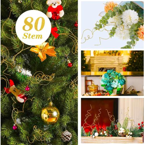 Glitter Curly Ting Ting Branches Christmas Branches Vase Filler Artificial Curly Twigs for Christmas Tree Garland Wreath Decoration, Craft Vases Home Garden Decoration (Gold, 80 Pieces)