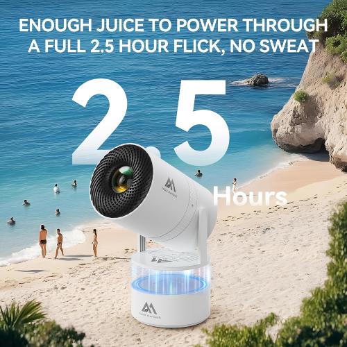 Color White [Built-in Battery] Mini Projector with Wifi and Bluetooth, Rechargeable Portable Outdoor Smart Projector with Support 4K Decoding, Electric Focus Home Theater for Phone, White