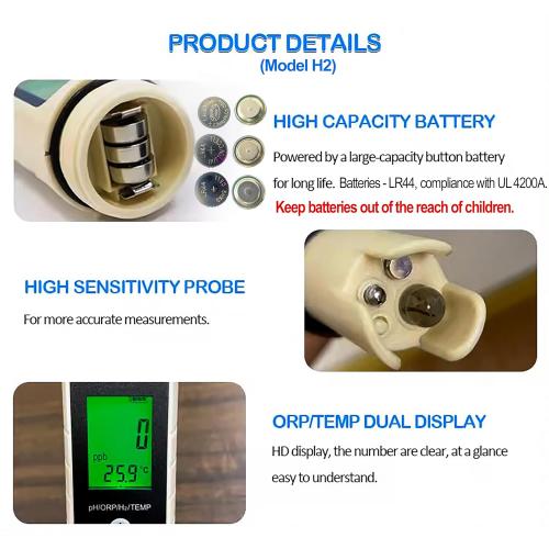 4-in-1 Digital pH/ORP / H2 / Temp Meter with ATC, 0.01 Resolution High Accuracy Hydrogen Concentration Tester for Drinking Water Hydroponics Aquariums Swimming Pool Laboratory
