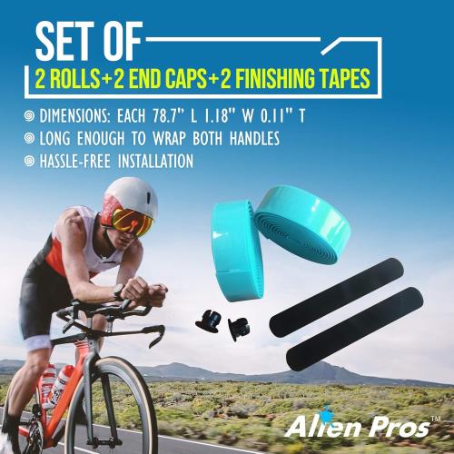 Set of 2 ALIEN PROS Bike Handlebar Tape EVA (Set of 2) Bianchi Green - Enhance Your Bike Grip with These Bicycle Handle bar Tape - Wrap Your Bike for an Awesome Comfortable Ride (Set of 2, Green)