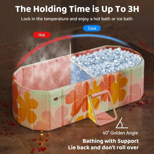 Portable Foldable Bathtub, Freestanding Bathtub No Installation, Bathroom SPA Soaking Bath Tub, Shower Stall Collapsible Hot & Ice Bath for Indoor Outdoor (Pink, 47.2L x 21.6W x 19.6H)