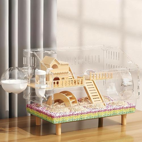 8 in 1 Acrylic Hamster Cage with All Accessories,2-Layer Hamster House with Full Transparent Viewing,Top Open Mouse Cage for Pet Mice,Hamster Habitat for Dwarf Hamster,Gerbils;18.5x11.8x14.6