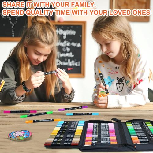 NICETY 128 Acrylic Paint Markers, Dual Tip Brush Paint Pens for Rock Painting, Wood, Glass, Stone, Canvas, Ceramic, Fabric - Fine & Brush Tip Water Based Acrylic Markers Pens