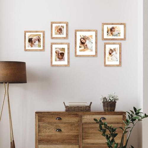 iRahmen 11x14 Picture Frame Set of 4 with Tempered Glass, Rustic Brown Frame Display 8x10 Pictures with Mat or 11 x 14 Without Mat, Wooden Photo Frames for Wall Mounting