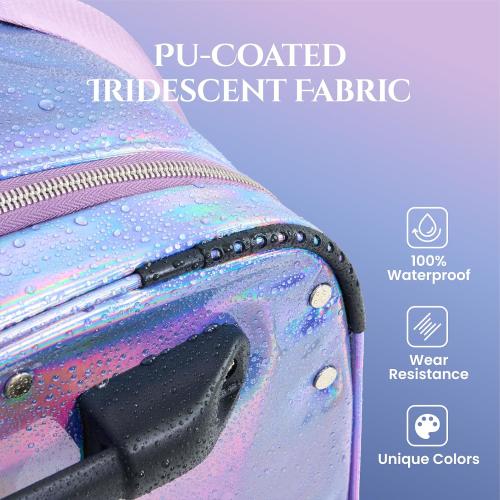 Fanwoli 23 Dance Bag with Garment Rack | Prism-Glowing Collection | Waterproof Iridescent Fabric | Ideal Competition Duffle Bag for Dancer Cheerleader Little Princess | Mermaid Seablue