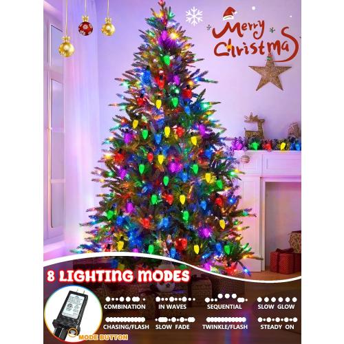 2-Pack Extentable C9 Christmas Lights Outdoor Indoor, 66 FT 100 LED Christmas String Lights Plug in with 8 Modes & Timer, Waterproof Fairy Twinkle Light for Xmas Tree Yard Decorations (Multi-Colored)