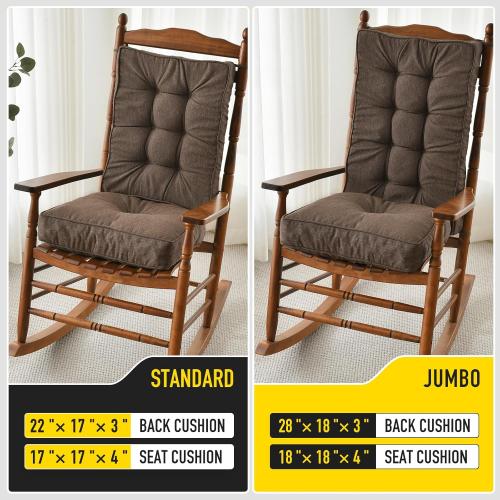 SUNROX Memory Foam Non Slip Rocking Chair Cushion, FadeShield Water Resistant Thicken Durable Tufted Pads, Set of Seat & Back Cushion with Ties for Indoor/Outdoor Rocker, 2 Piece, Heather Chestnut