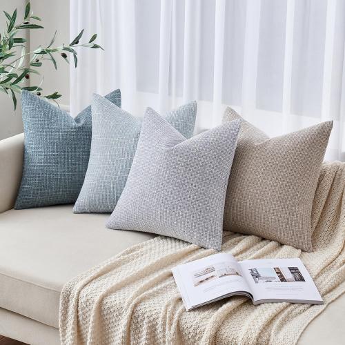 MIULEE 24x24 Inch Euro sham Burlap Linen Pillow Covers Set of 2 - Coastal Light Blue Washed Soft Skin-Friendly Texture Decorative Throw Pillows Home Decor for Farmhouse Modern Sofa,Bed,Couch,Patio