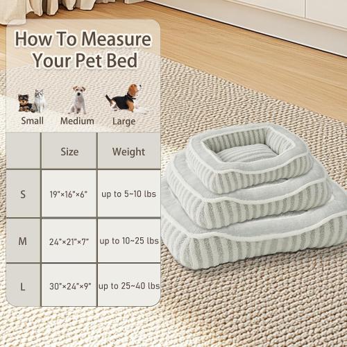 Dog Bed for Extra Small Dogs Breeds,Cat Bed,Puppy Kennel Bed with Pillow,Washable Deluxe Plush Dog Crate Beds,Comfy Durable Rectangular Pet Sleeping Bed & Non-Slip Bottom,Grey (19X16)