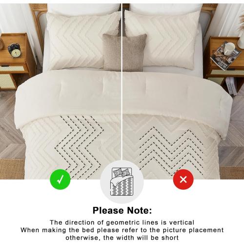 Beige 3 Pc Andency King Size Comforter Set Beige, Boho Cream Soft Warm Tufted Neutral Bedding Comforter Sets for King Size Bed, 3 Pieces Aesthetic Chevron Farmhouse Cute Bohemian Textured Bedding Set