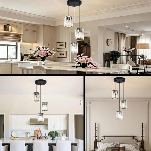 Crystal Chandelier Pendant Light 3-Light, silver K9 Crystal Cluster Pendant Lighting with Round Canopy, Adjustable Hanging Ceiling Light Fixture for Dining Room Kitchen Island Living Room ( color SILVER)